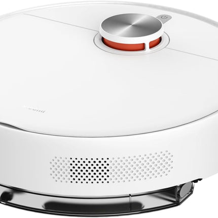 White robotic vacuum cleaner on a white background
