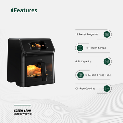 Green Lion Smart Air Fryer 6.5L is an efficient and convenient kitchen device for oil-free, healthier meal preparation. Constructed from durable polyp