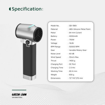 Green Lion GB-186X Turbo Blender is a turbo, a high-performance portable blower for efficiency and durability. Constructed from a robust combination o