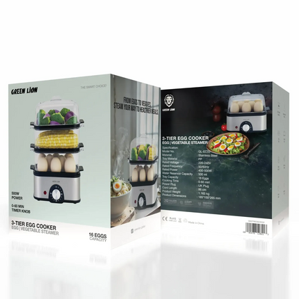 The Green Lion 3-tier Egg Cooker and Vegetable Steamer are a natural choice for easy cooking. This great machine is made of high-quality stainless ste