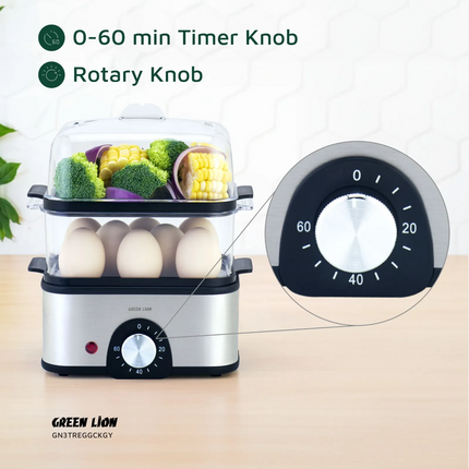 The Green Lion 3-tier Egg Cooker and Vegetable Steamer are a natural choice for easy cooking. This great machine is made of high-quality stainless ste