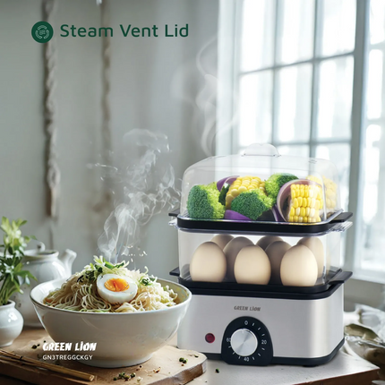 The Green Lion 3-tier Egg Cooker and Vegetable Steamer are a natural choice for easy cooking. This great machine is made of high-quality stainless ste
