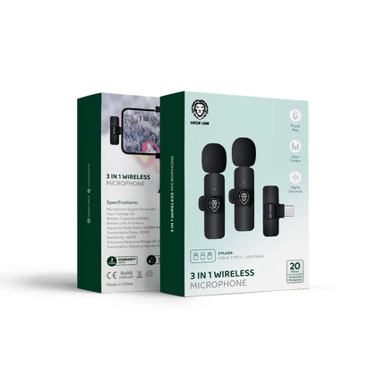 The Green Lion 3 in 1 Wireless Microphone is a groundbreaking audio device designed for superior sound capture and versatility. One of its standout fe