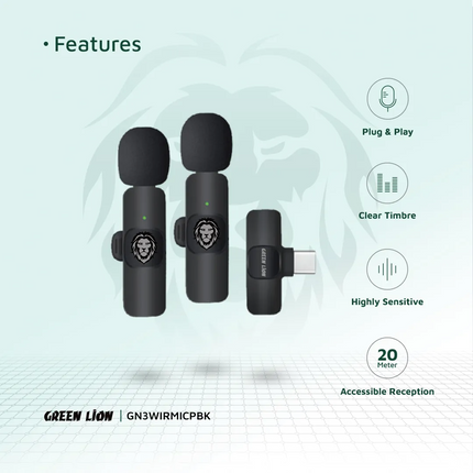 The Green Lion 3 in 1 Wireless Microphone is a groundbreaking audio device designed for superior sound capture and versatility. One of its standout fe