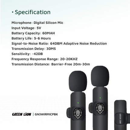 The Green Lion 3 in 1 Wireless Microphone is a groundbreaking audio device designed for superior sound capture and versatility. One of its standout fe