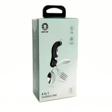 Black, sleek, and sophisticated, houses in its plainness the Green Lion 4 in 1 Cutlery Set with functionality and fashion at a compact level. This ver