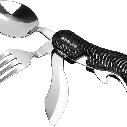 Black, sleek, and sophisticated, houses in its plainness the Green Lion 4 in 1 Cutlery Set with functionality and fashion at a compact level. This ver