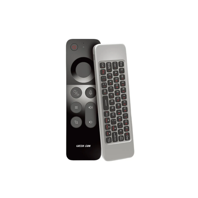The Green Lion 4-in-1 Wireless Remote with Keyboard is a multifunctional controller with an ergonomic design for running any device comfortably. The b