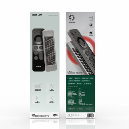 The Green Lion 4-in-1 Wireless Remote with Keyboard is a multifunctional controller with an ergonomic design for running any device comfortably. The b