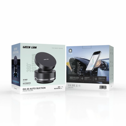 Green Lion presents the GX-33 Auto-Suction Phone Holder, the most elegant and streamlined car accessory concerning usage and durability. It is manufac