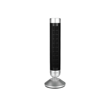 The sleek, bladeless Green Lion Breeze Tower Fan-in-silver with a turbine air duct motor for smooth and efficient airflow makes noise down to 52 decib