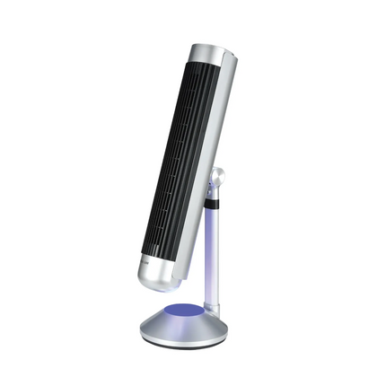 The sleek, bladeless Green Lion Breeze Tower Fan-in-silver with a turbine air duct motor for smooth and efficient airflow makes noise down to 52 decib