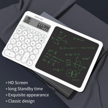Presenting the Green Lion CalcWrite Pro, a favorite tool for quick calculations and taking notes. This clever gadget is a combination of a writing pad
