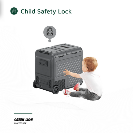 The Green Lion GFC-55 Car Fridge boasts a spacious capacity of 55L, ideal for keeping your food and drinks cool for a long drive or during some outdoo