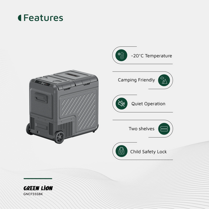 The Green Lion GFC-55 Car Fridge boasts a spacious capacity of 55L, ideal for keeping your food and drinks cool for a long drive or during some outdoo