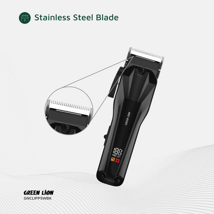 The Green Lion Clip Pro Professional Hair Clipper is designed for precision, power, and versatility. With a stainless steel blade and a 6000 RPM motor