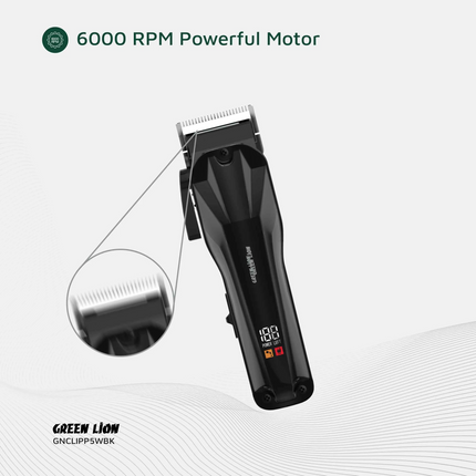 The Green Lion Clip Pro Professional Hair Clipper is designed for precision, power, and versatility. With a stainless steel blade and a 6000 RPM motor