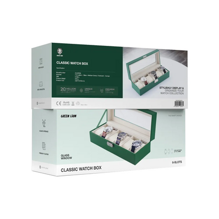 The Green Lion Elegant Watch Box presents a sophisticated and stylish way to store and display up to 6 watches. Made out of PU leather and medium-dens