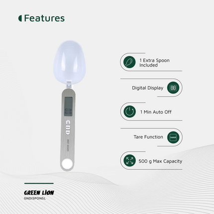 The Green Lion Digital Spoon Scale is a versatile, accurate measuring spoon for kitchen and professional use. It is made of durable stainless steel an
