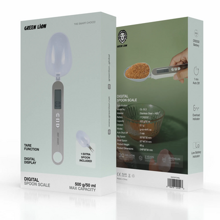 The Green Lion Digital Spoon Scale is a versatile, accurate measuring spoon for kitchen and professional use. It is made of durable stainless steel an