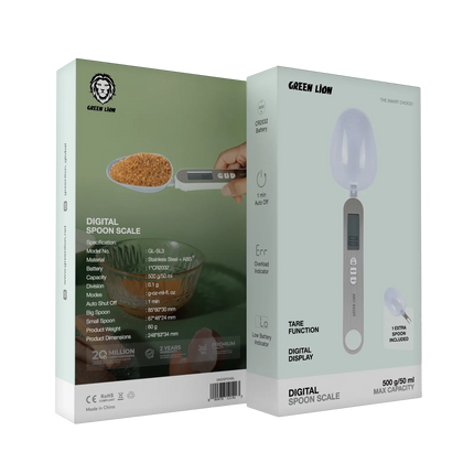 The Green Lion Digital Spoon Scale is a versatile, accurate measuring spoon for kitchen and professional use. It is made of durable stainless steel an