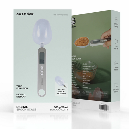 The Green Lion Digital Spoon Scale is a versatile, accurate measuring spoon for kitchen and professional use. It is made of durable stainless steel an