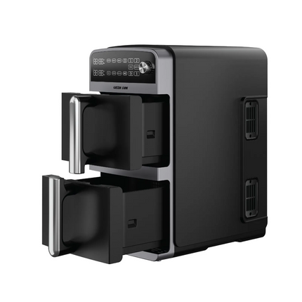 The Green Lion 10L Double-Decker Air Fryer in sleek black is the ultimate kitchen companion, designed for healthier and faster cooking. This product i