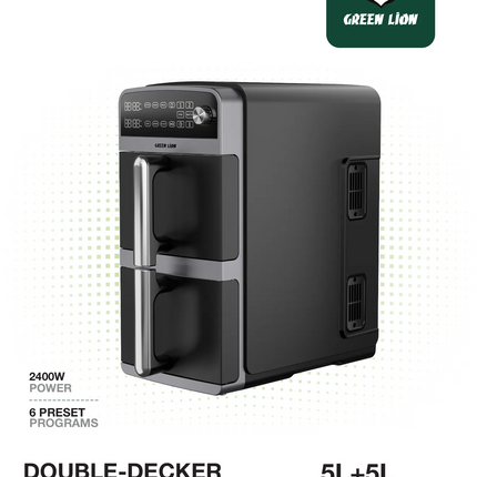 The Green Lion 10L Double-Decker Air Fryer in sleek black is the ultimate kitchen companion, designed for healthier and faster cooking. This product i