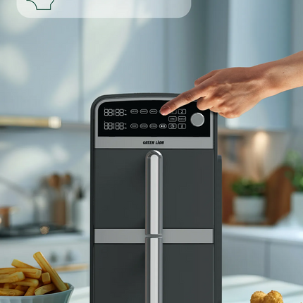 The Green Lion 10L Double-Decker Air Fryer in sleek black is the ultimate kitchen companion, designed for healthier and faster cooking. This product i
