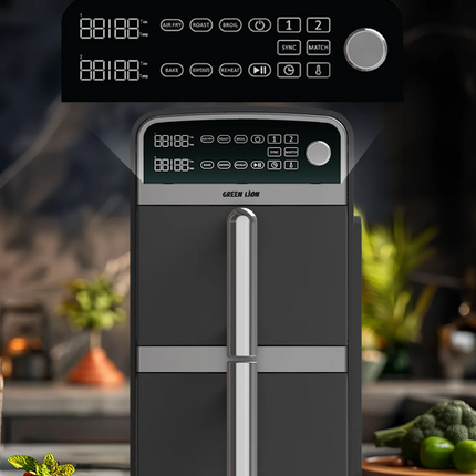 The Green Lion 10L Double-Decker Air Fryer in sleek black is the ultimate kitchen companion, designed for healthier and faster cooking. This product i