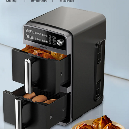 The Green Lion 10L Double-Decker Air Fryer in sleek black is the ultimate kitchen companion, designed for healthier and faster cooking. This product i