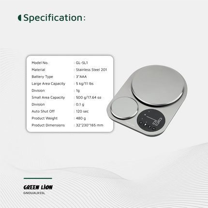 The Green Lion Dual Kitchen Scale is an accurate and multi-purpose solution for weighing needs that meets all your kitchen needs. Constructed from hea