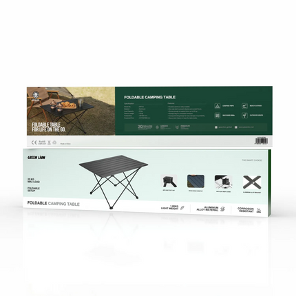 The Green Lion Foldable Camping Table is lightweight and durable for outdoor adventure. This product is constructed with superior quality aluminum, an
