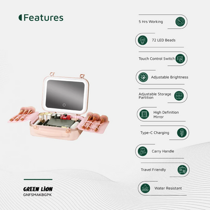 The Green Lion Fest Makeup Bag is a multipurpose, chic, advanced cosmetic storage option. It is durable but lightweight as it is made of PC + aluminum
