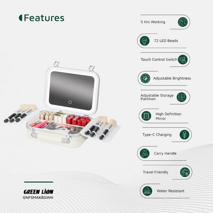 The Green Lion Fest Makeup Bag is a multipurpose, chic, advanced cosmetic storage option. It is durable but lightweight as it is made of PC + aluminum