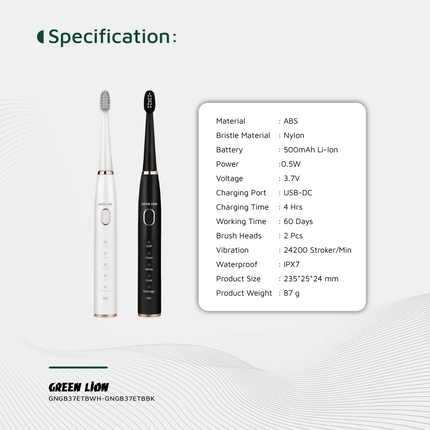 The Green Lion GB-37 Electric Toothbrush is a super-powerful and fantastic convenience for an outstanding degree of cleanliness in your mouth. The dev