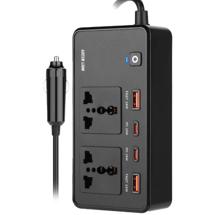The Green Lion GC-200 Car Inverter is an indispensable companion for any road trip or on-the-go charging. Made from solid ABS + PC flame retardant, it
