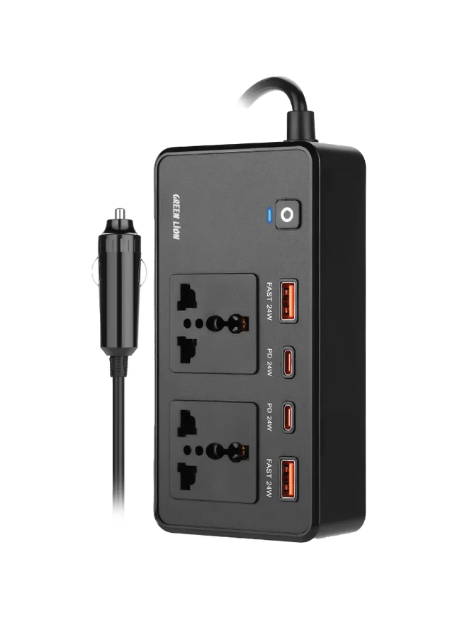 The Green Lion GC-200 Car Inverter is an indispensable companion for any road trip or on-the-go charging. Made from solid ABS + PC flame retardant, it