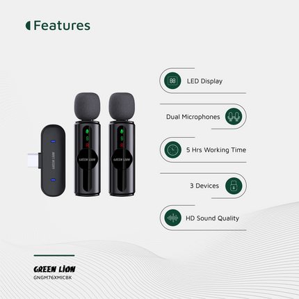 The Green Lion Microphone with 3-Level Noise Cancellation provides clear audio for any type of audio application. The condenser mic and double microph
