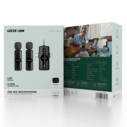 The Green Lion GM-80X Microphone 3 In 1 has excellent sound quality and performance in compact dimensions. With a condenser microphone, the microphone