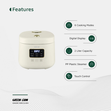 The Green Lion GRC-10 Digital Rice Cooker 2L is versatile and efficient in the kitchen, intending to simplify your cooking. High-quality PP material a