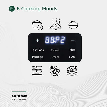 The Green Lion GRC-10 Digital Rice Cooker 2L is versatile and efficient in the kitchen, intending to simplify your cooking. High-quality PP material a