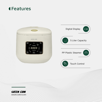 Green Lion GRC-20 Digital Rice Cooker 5L - The Green Lion GRC-20 Digital Rice Cooker 5L is a multi-functional and time-saving assistant for the kitchen, which makes cooking easier