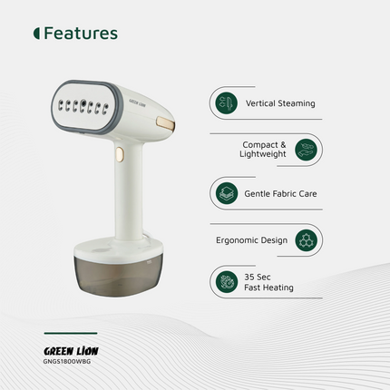 Green Lion Steam 1800W Garment Steamer utilizes strong and effective wrinkle removal with 1800W rated output and a 35-second quick heat-up time. Built