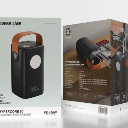 With an incredible capacity of 60000mAh, the Green Lion Hyper Core 60 Power Bank is the correct answer to charging on the go. Constructed using ABS ma
