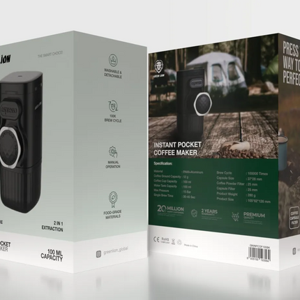 The Green Lion Instant Pocket Coffee Maker is compact and efficiently works to bring barista-quality coffee anywhere. Durable PA66 and aluminum materi