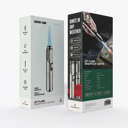 GREEN LION JET FLAME  WINDPROOF LIGHTER - SILVER
