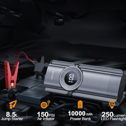 The Green Lion Portable Jump Starter is your ultimate roadside companion. Combining a powerful 800A peak current for 12V car jump starts with a conven