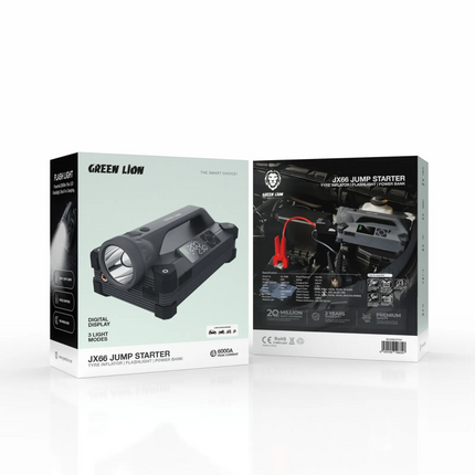 The Green Lion JX66 Jump Starter is a robust and strong tool that will keep you prepared for any eventuality. With its high-capacity 24000mAh battery,