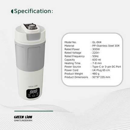 Green Lion Kettle &amp; Go Electric Kettle comes as an incredible option for the progressive kind, with water boiling capacity only at 600 mL. Made of